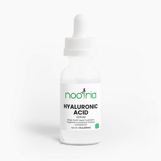 Bottle of Nootria Hyaluronic Acid Serum on a white background
