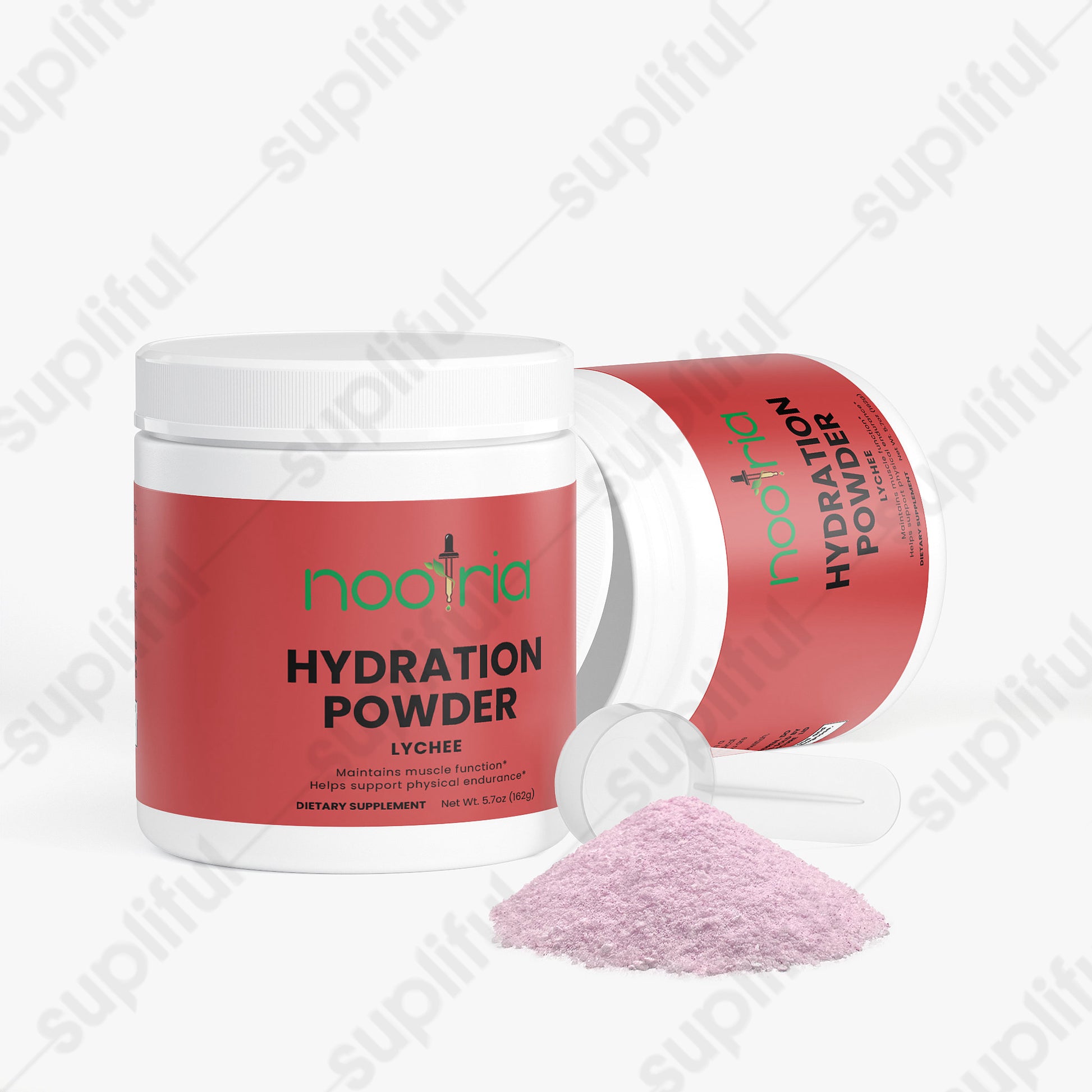 Nootia Electrolyte Hydration Powder container with pink powder on a white background