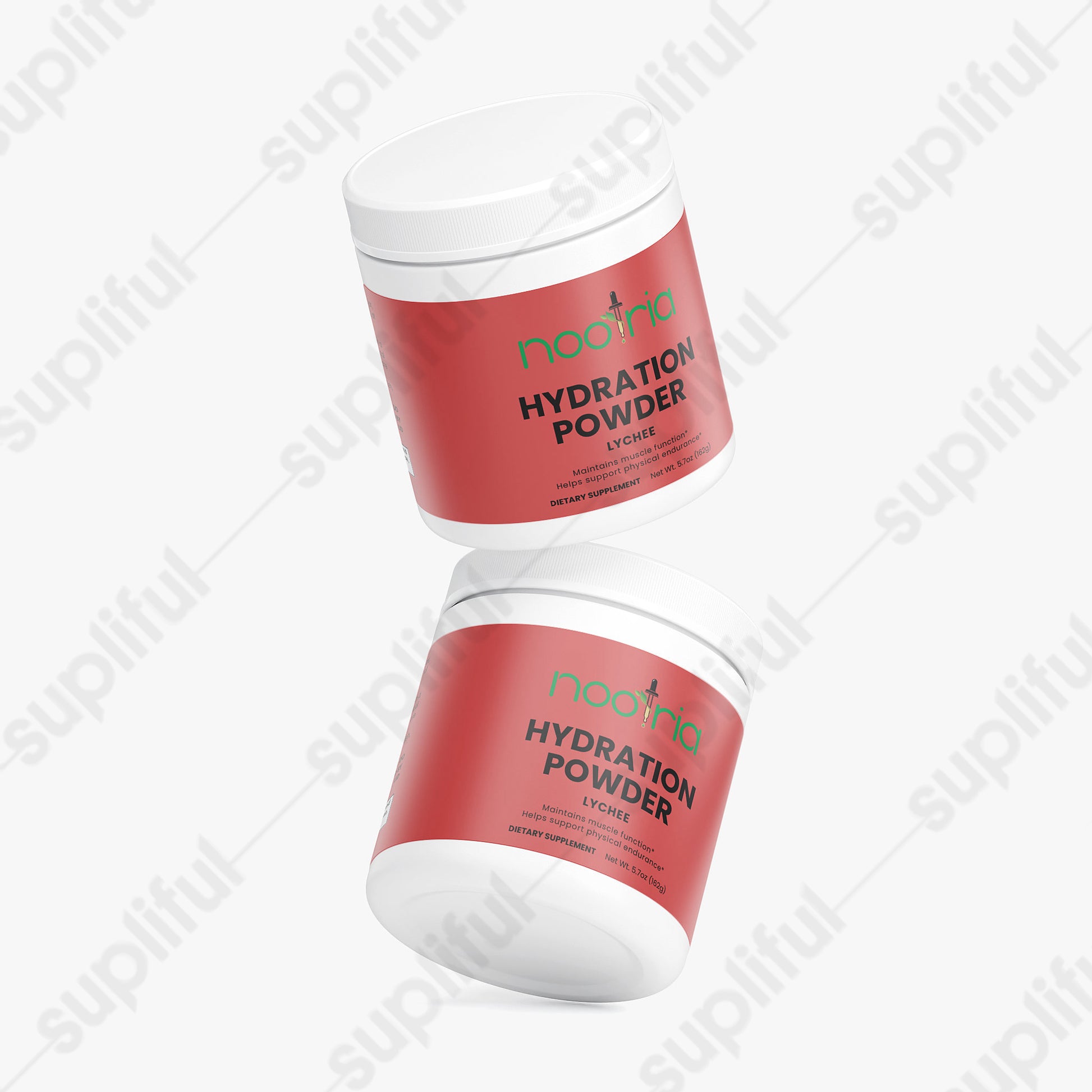 Two containers of Electrolyte Hydration Powder Lychee Drink Mix USA on a white background